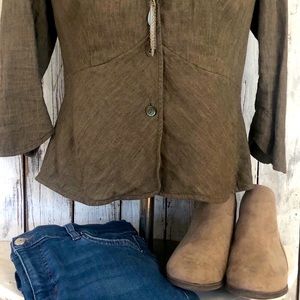 Classic J. Jill Linen Top Blazer Jacket Flared Hem